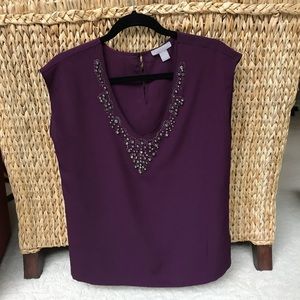 Plum and Rhinestone detail blouse. Never worn. Med